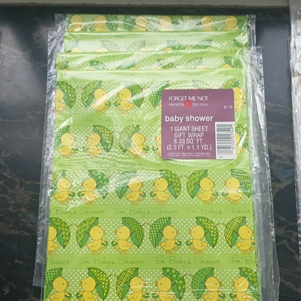 New in Plastic American Greetings Gift Wrap Baby Shower Duck Umbrella 4 Packs